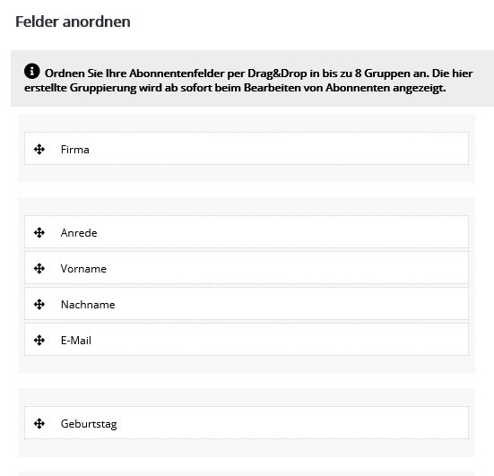 Abonnentenfelder anordnen in die Software