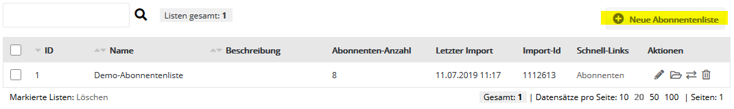 Abonnentenlisten in die Software