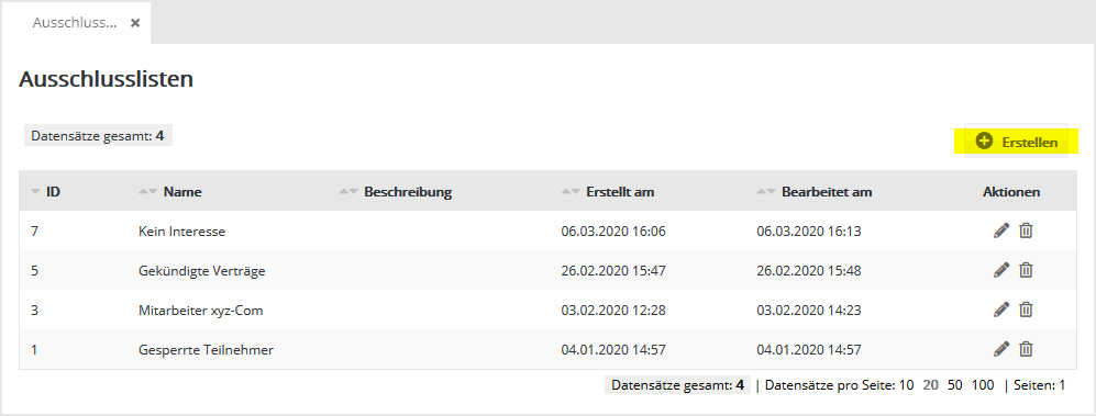 Abonnentenlisten in die Software